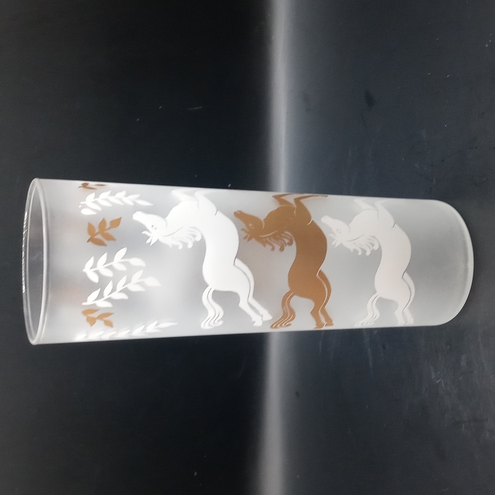 Libbey Cavalcade Galloping Horse Iced Tea glasses. 16 oz frosted tumbler glass